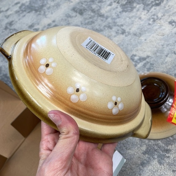 New Ceramic Clay Pot Helperware Hot Pot Soup Lidded Brown Flowers Floral Design - Picture 10 of 12